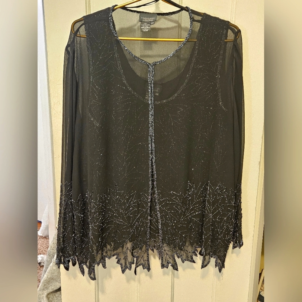 Black, beaded tank top with sheer camisole, size 2x from Dress Barn